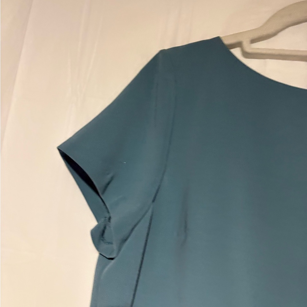 Ann Taylor Teal Short-Sleeve Midi Dress with Waist Tie - Picture 6 of 14